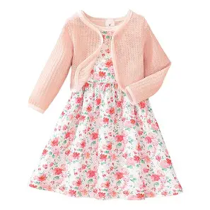 Girls Long Sleeve Butterfly Floral Print Coat And Dress 2PCS Outfits Clothes Set