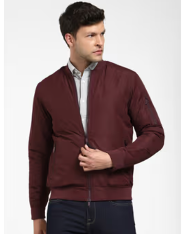 Men Solid Casual Maroon Jacket